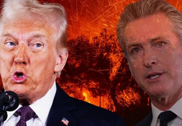 Trump says he'll be looking into banks regarding Los Angeles wildfires.