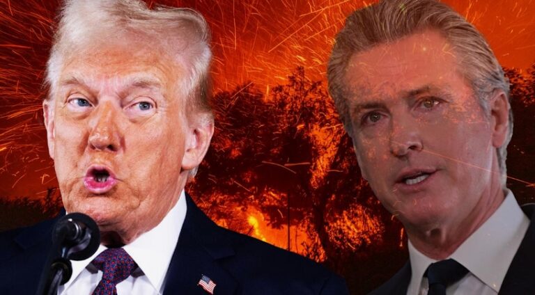 Trump says he'll be looking into banks regarding Los Angeles wildfires.