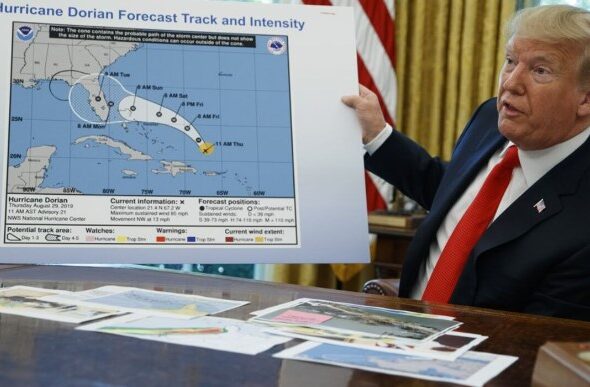President Trump appears surprised by Hurricane Isaias news before Alabama trip.